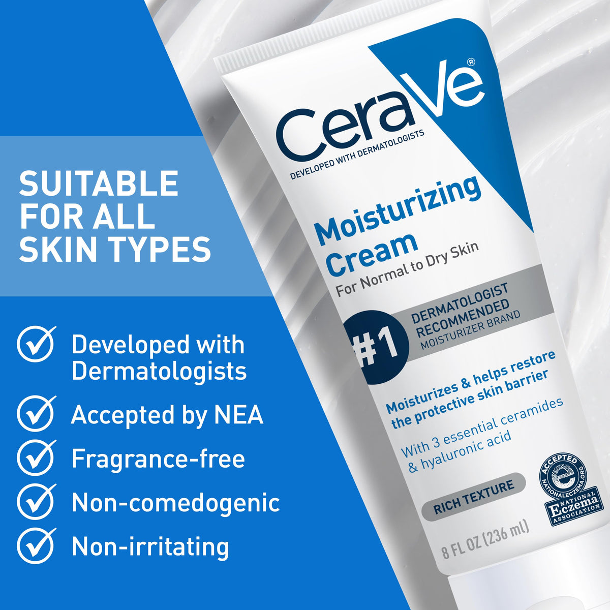 CeraVe Moisturizing Cream 19oz next to other skincare products