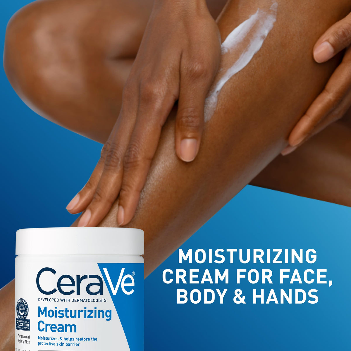 CeraVe Moisturizing Cream 19oz with hand applying cream