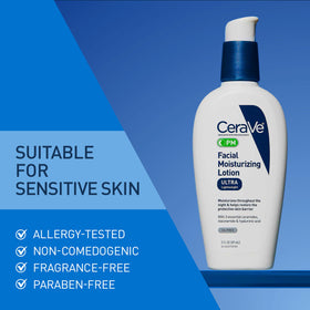 CeraVe PM Facial Moisturizing Lotion 3oz on a nightstand