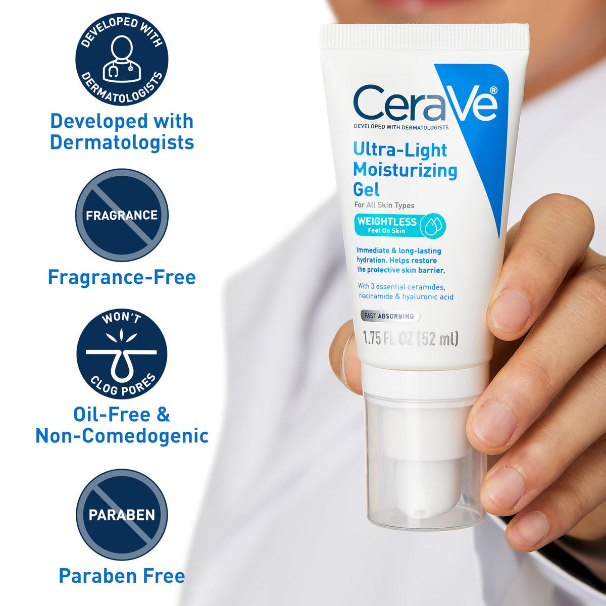 CeraVe Ultra-Light Moisturizing Gel application on skin