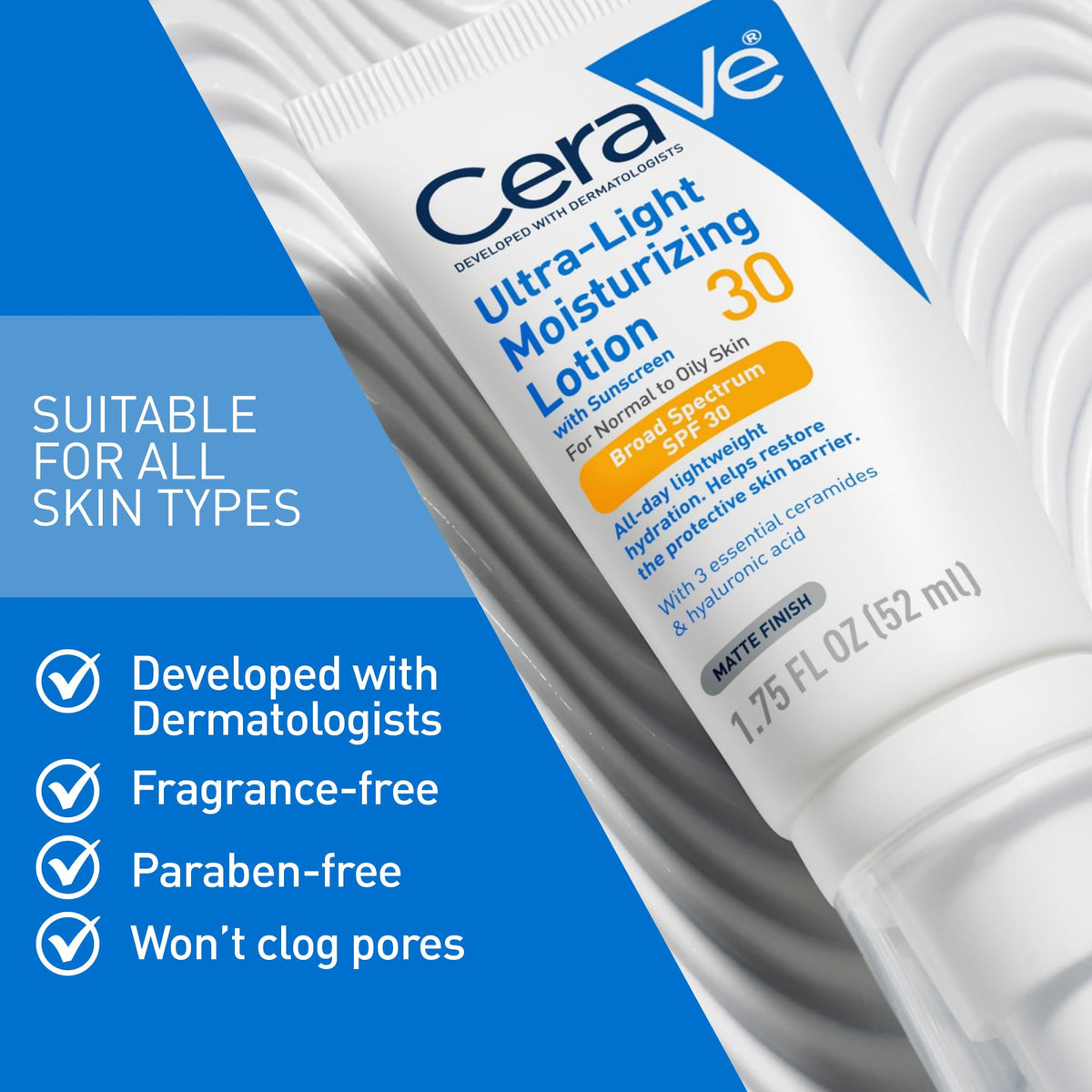 CeraVe Ultra-Light Moisturizing Lotion SPF 30 application on skin