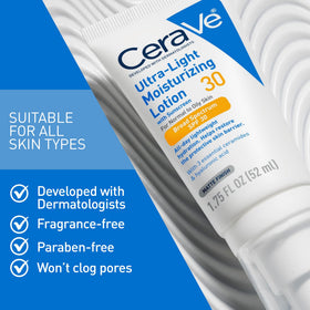 CeraVe Ultra-Light Moisturizing Lotion SPF 30 application on skin