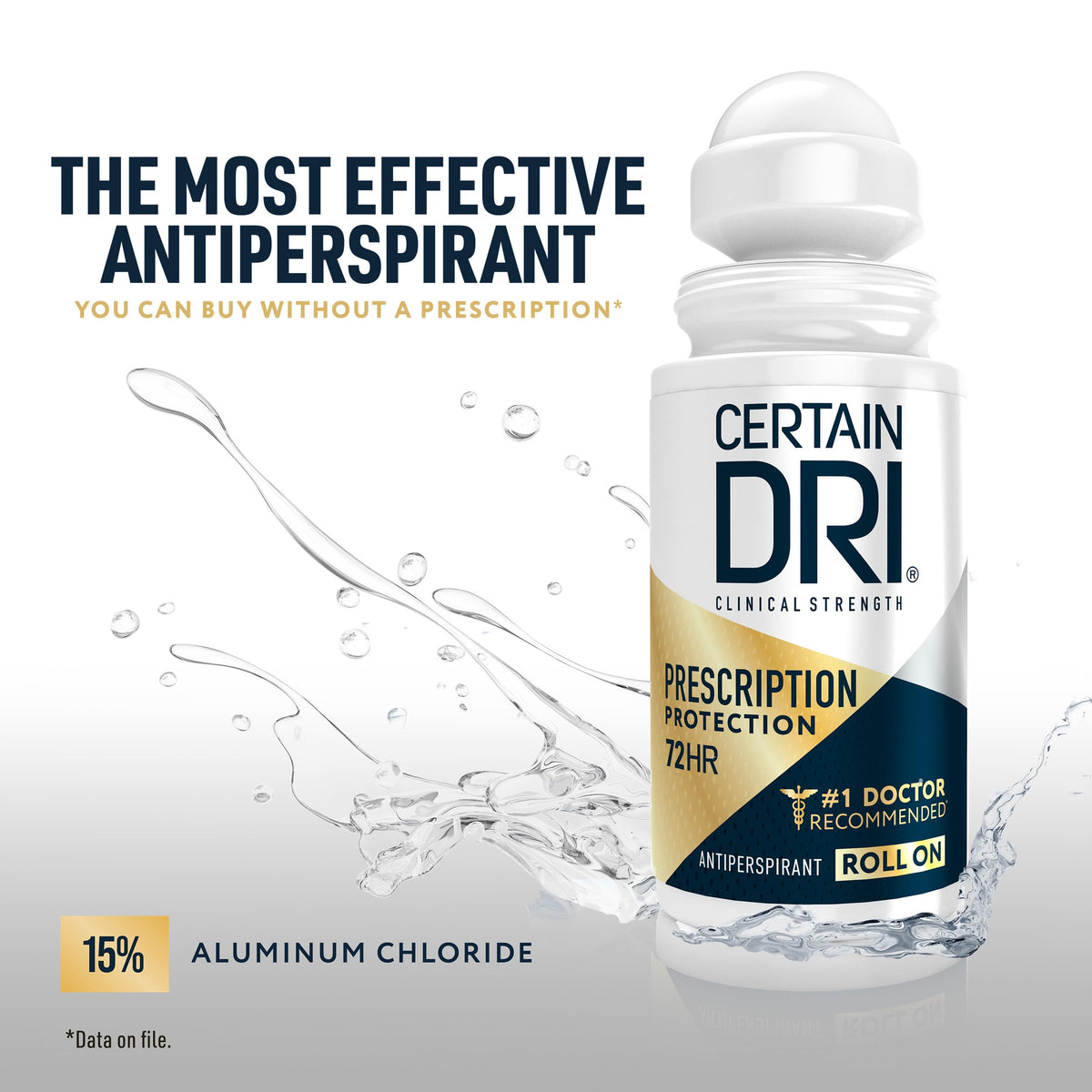 Certain Dri Clinical Antiperspirant Roll-On 1.2 oz on bathroom counter