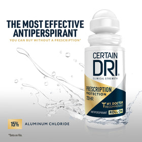 Certain Dri Clinical Antiperspirant Roll-On 1.2 oz on bathroom counter