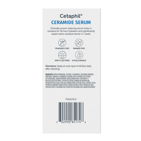 Cetaphil Ceramide Serum with a soft towel and water droplets