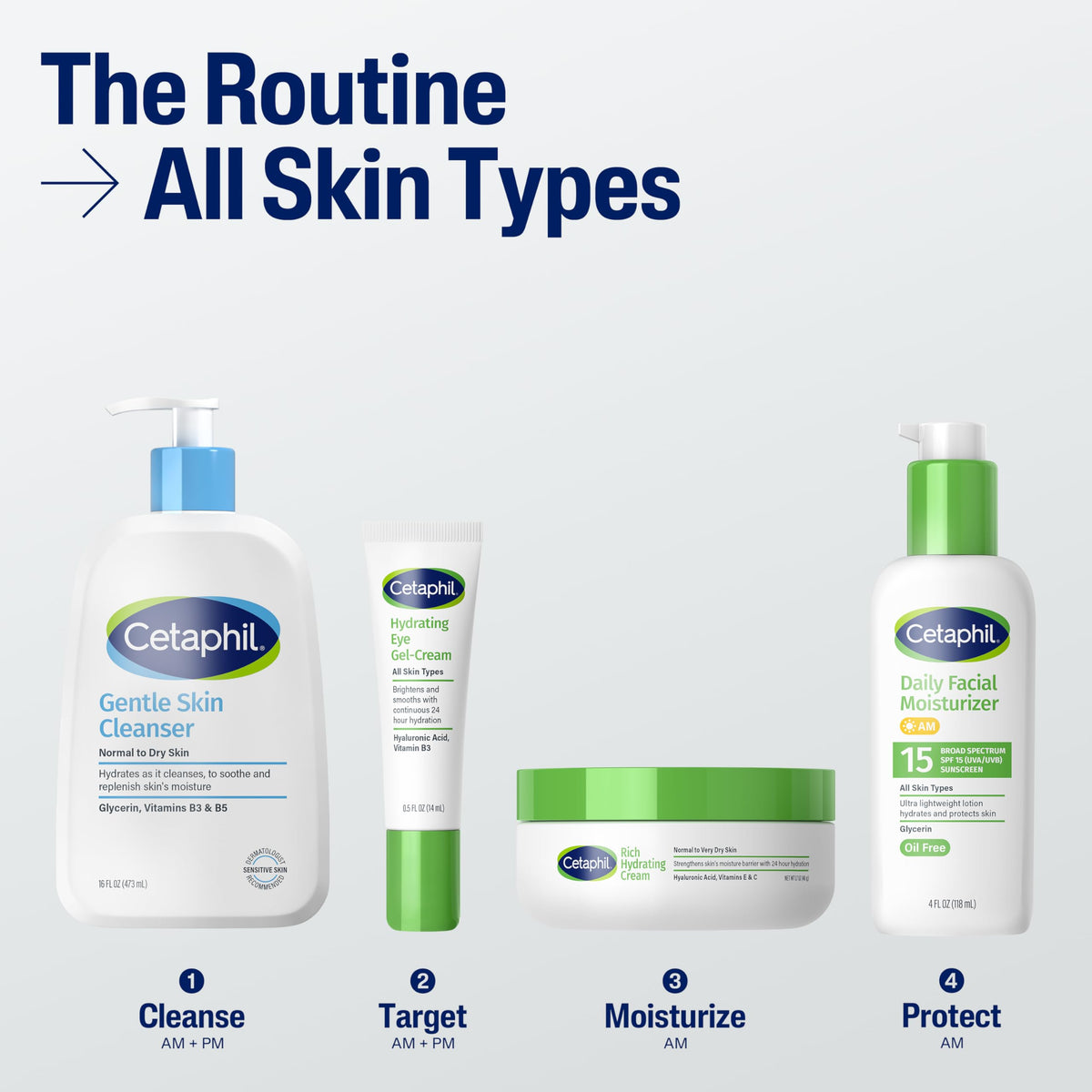 Cetaphil Daily Facial Moisturizer SPF 15 with skincare routine products