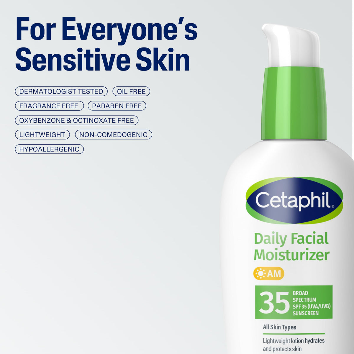 Cetaphil Daily Facial Moisturizer SPF 35 on a bathroom counter