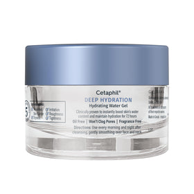 Cetaphil Deep Hydration Water Gel Face Moisturizer on bathroom counter