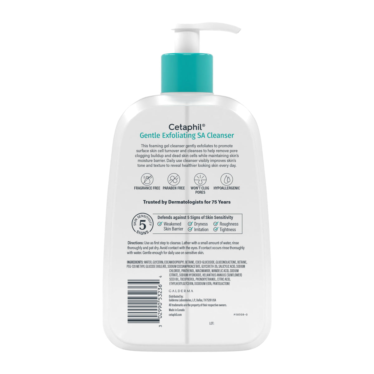 Cetaphil Gentle Exfoliating Face Wash 16oz packaging details