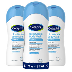Cetaphil Ultra Gentle Body Wash 16.9oz three-pack front view