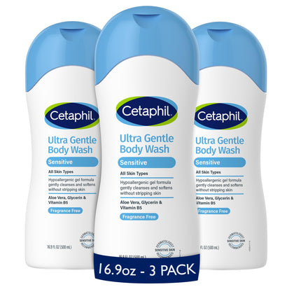Cetaphil Ultra Gentle Body Wash 16.9oz three-pack front view