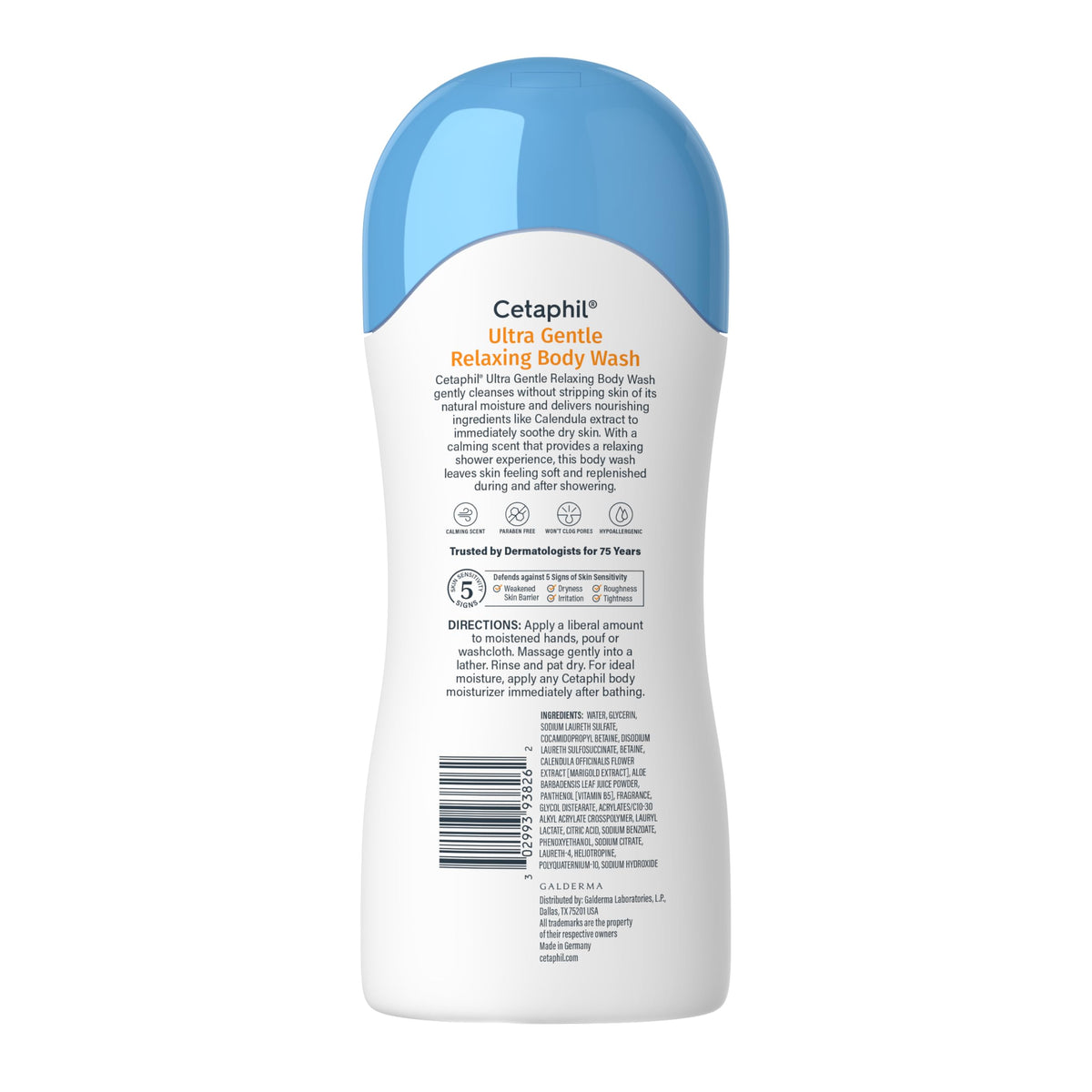 Cetaphil Ultra Gentle Body Wash on a bathroom shelf