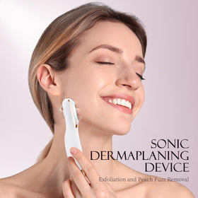 CEVEK Sonic Dermaplaning Tool demonstrating use on facial area