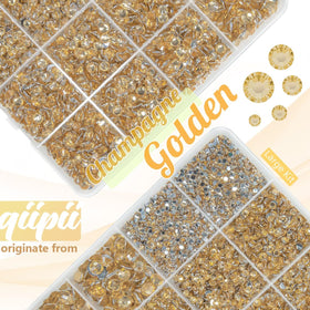 Champagne Golden Rhinestones in various sizes displayed