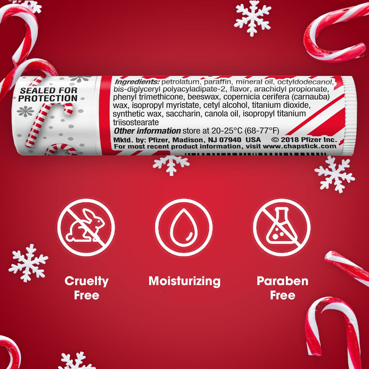 ChapStick Candy Cane Lip Balm on a wooden table