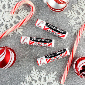 ChapStick Candy Cane Lip Balm tubes arranged in a row