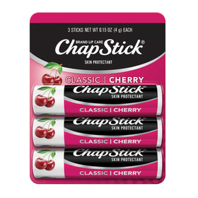 ChapStick Classic Cherry Lip Balm Tubes front view, pack of three