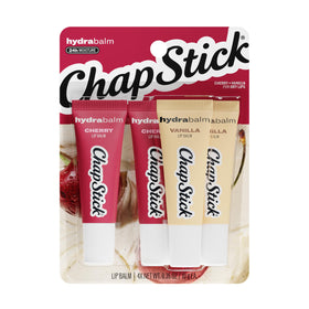 ChapStick HydraBalm Cherry and Vanilla lip balm tubes front view
