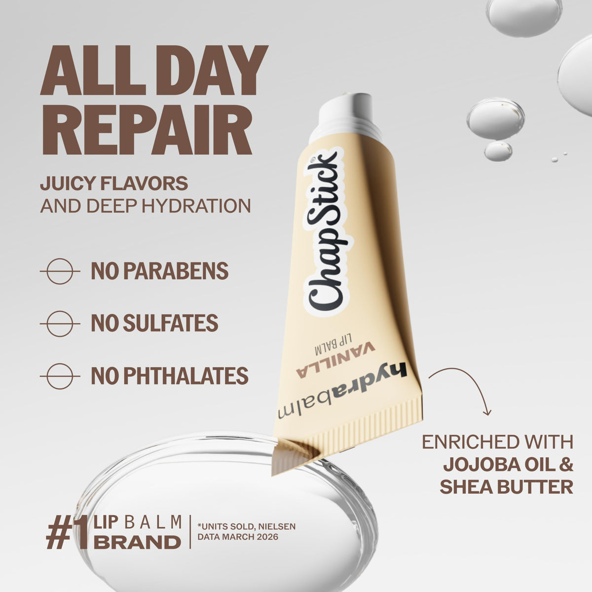 ChapStick HydraBalm Cherry and Vanilla tubes with shea butter and jojoba oil