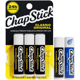 ChapStick Lip Balm Set featuring 4 Classic Original and 1 Moisture + SPF 15