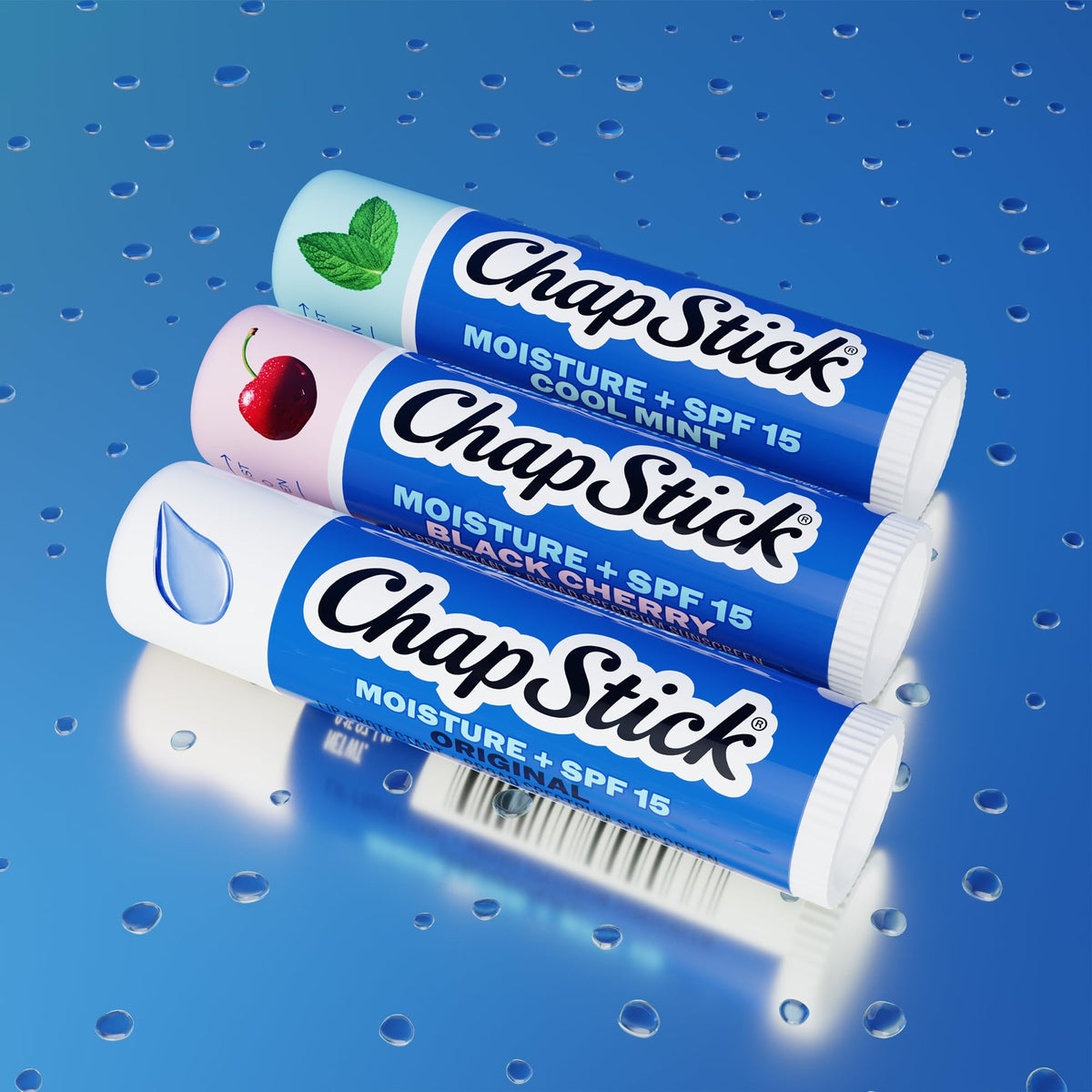 ChapStick Moisture + SPF 15 Lip Balm alongside other skincare products