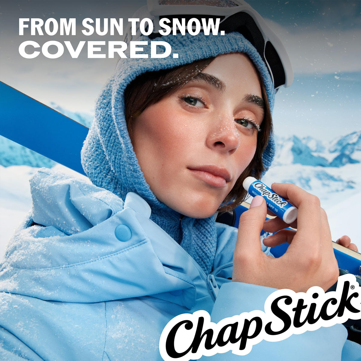 ChapStick Moisture + SPF 15 Lip Balm with a beach background