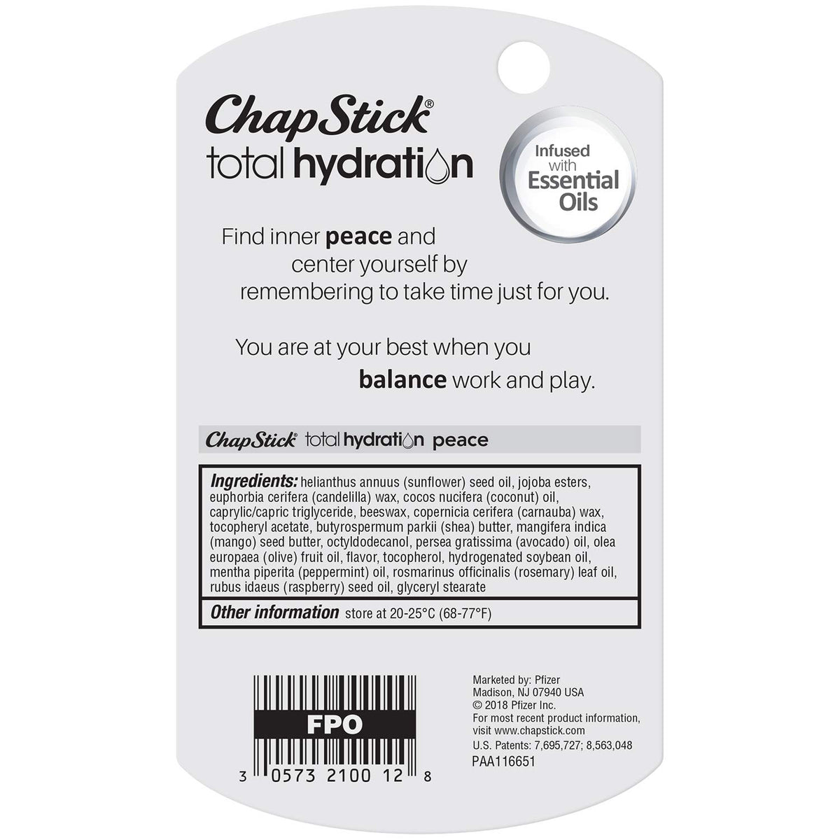 ChapStick Total Hydration Essential Oils Peace Lip Balm during application