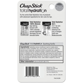 ChapStick Total Hydration Soothing Vanilla Lip Balm tube on a desk
