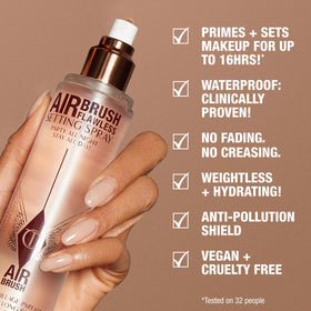 Charlotte Tilbury Airbrush Flawless Setting Spray side view showing spray nozzle