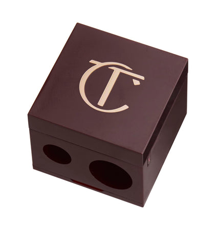 Charlotte Tilbury dual-size pencil sharpener front view in rose gold