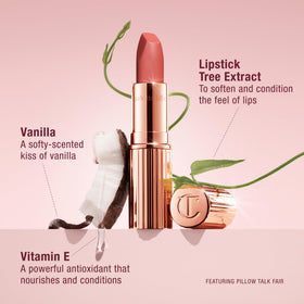 Charlotte Tilbury Matte Revolution Lipstick applied on model's lips