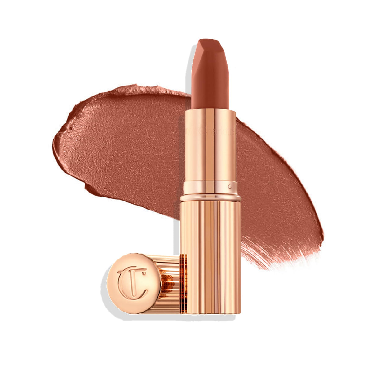 Charlotte Tilbury Matte Revolution Lipstick front view in deep rose-brown shade