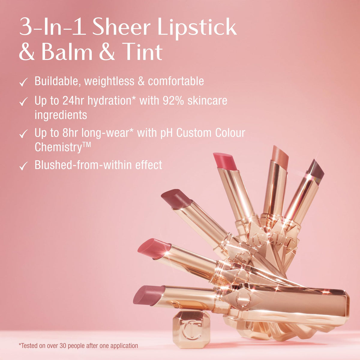 Charlotte Tilbury Pillow Talk Blush Balm Lip Tint application on lips