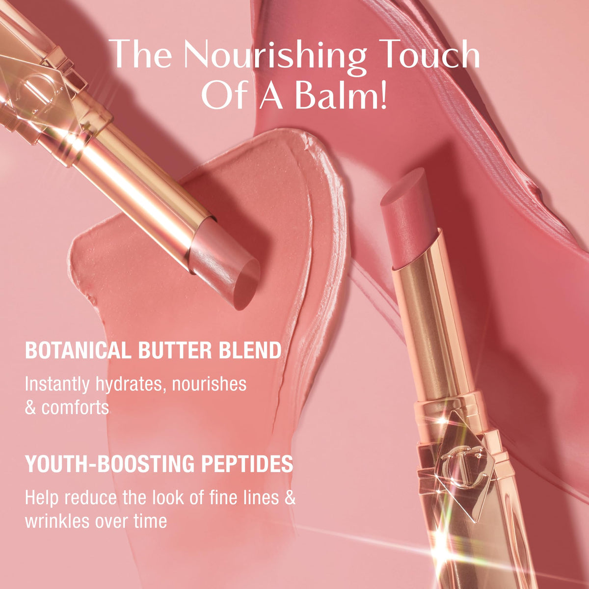 Charlotte Tilbury Pillow Talk Blush Balm Lip Tint on a makeup table