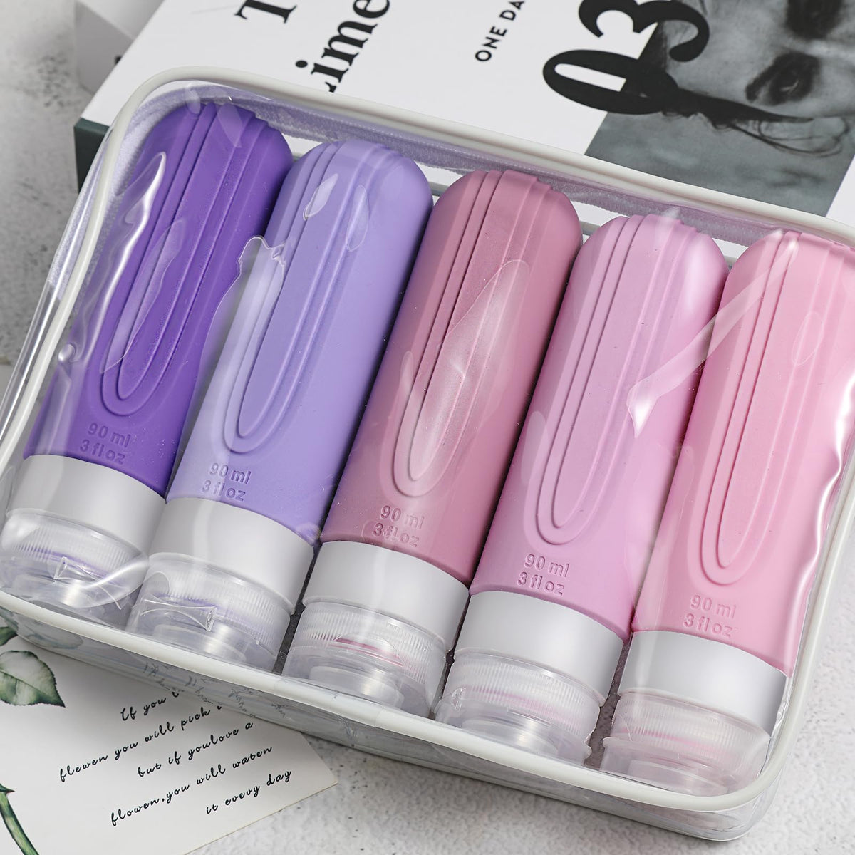 CHEODIN travel bottles with labels attached for easy identification