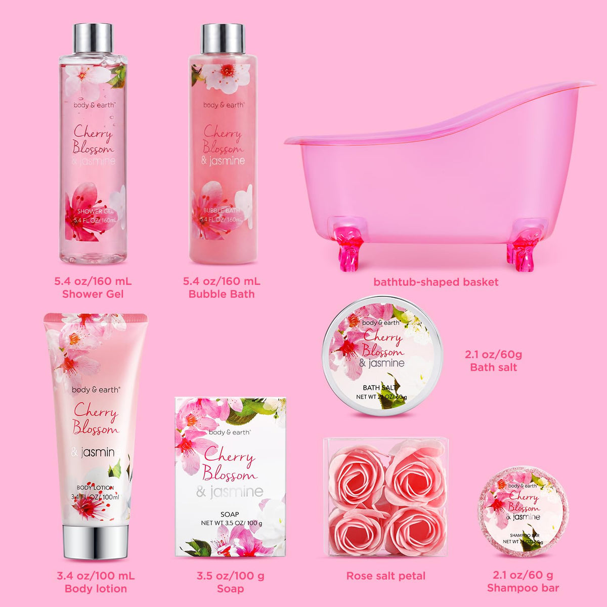 Cherry Blossom scented shower gel from BODY & EARTH Self Care Kit