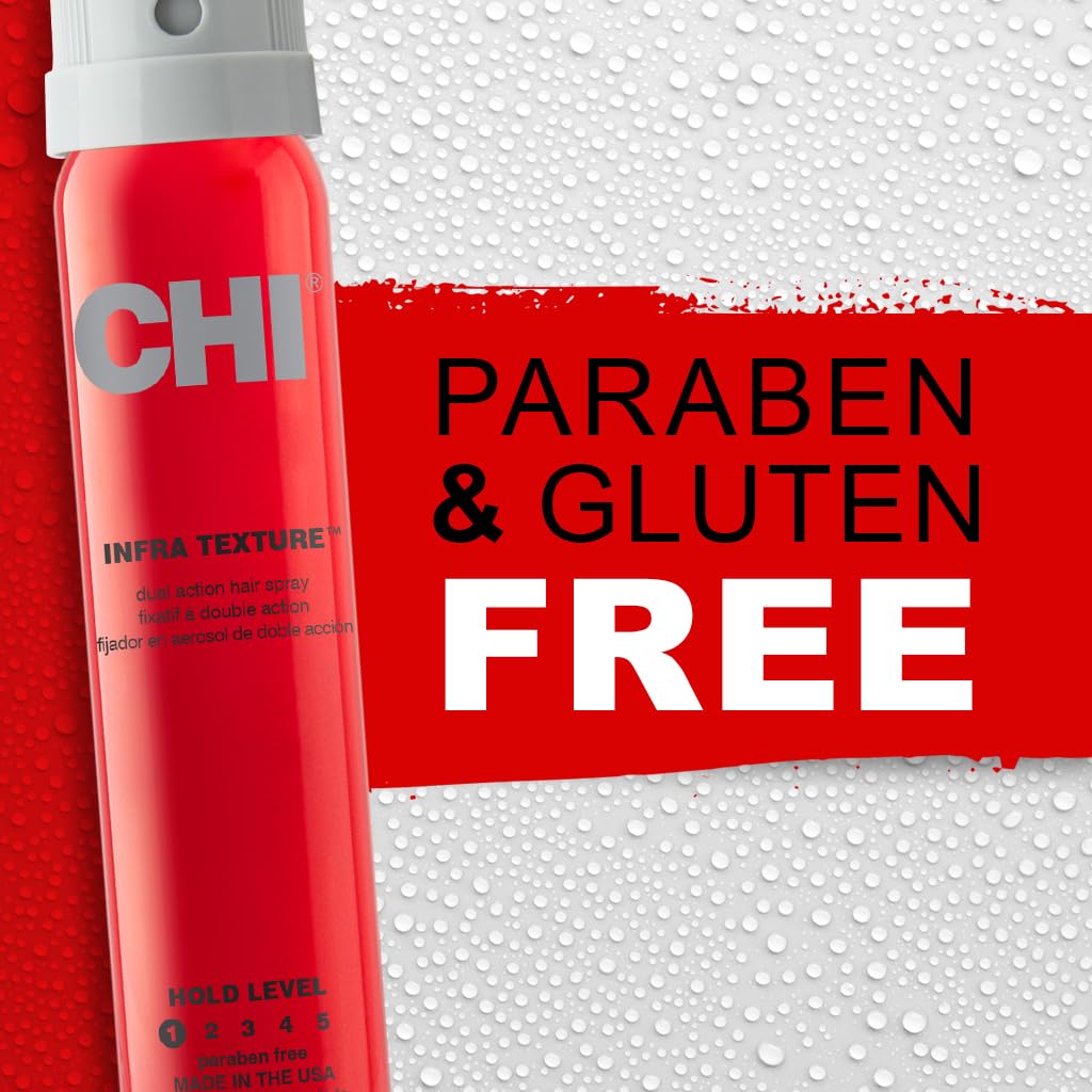 CHI Infra Texture Dual Hair Spray 100g in a bathroom setting