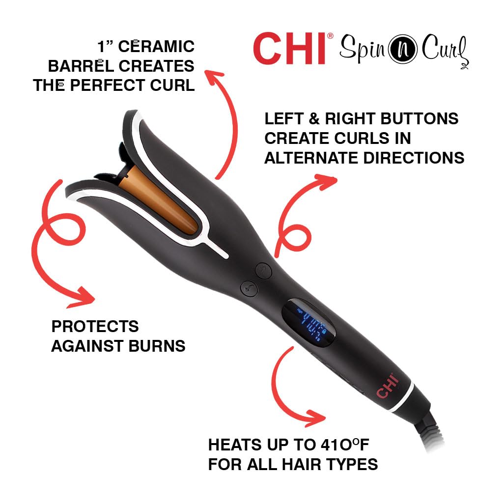 CHI Spin N Curl 1″ Ceramic Rotating Curling Iron digital temperature display