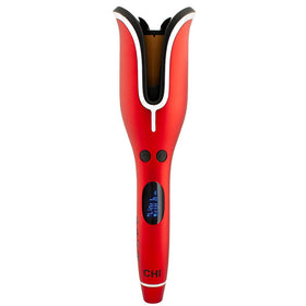 CHI Spin N Curl 1-inch ceramic rotating curling iron in ruby red, front view