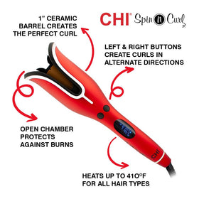 CHI Spin N Curl 1-inch curling iron showing digital temperature display