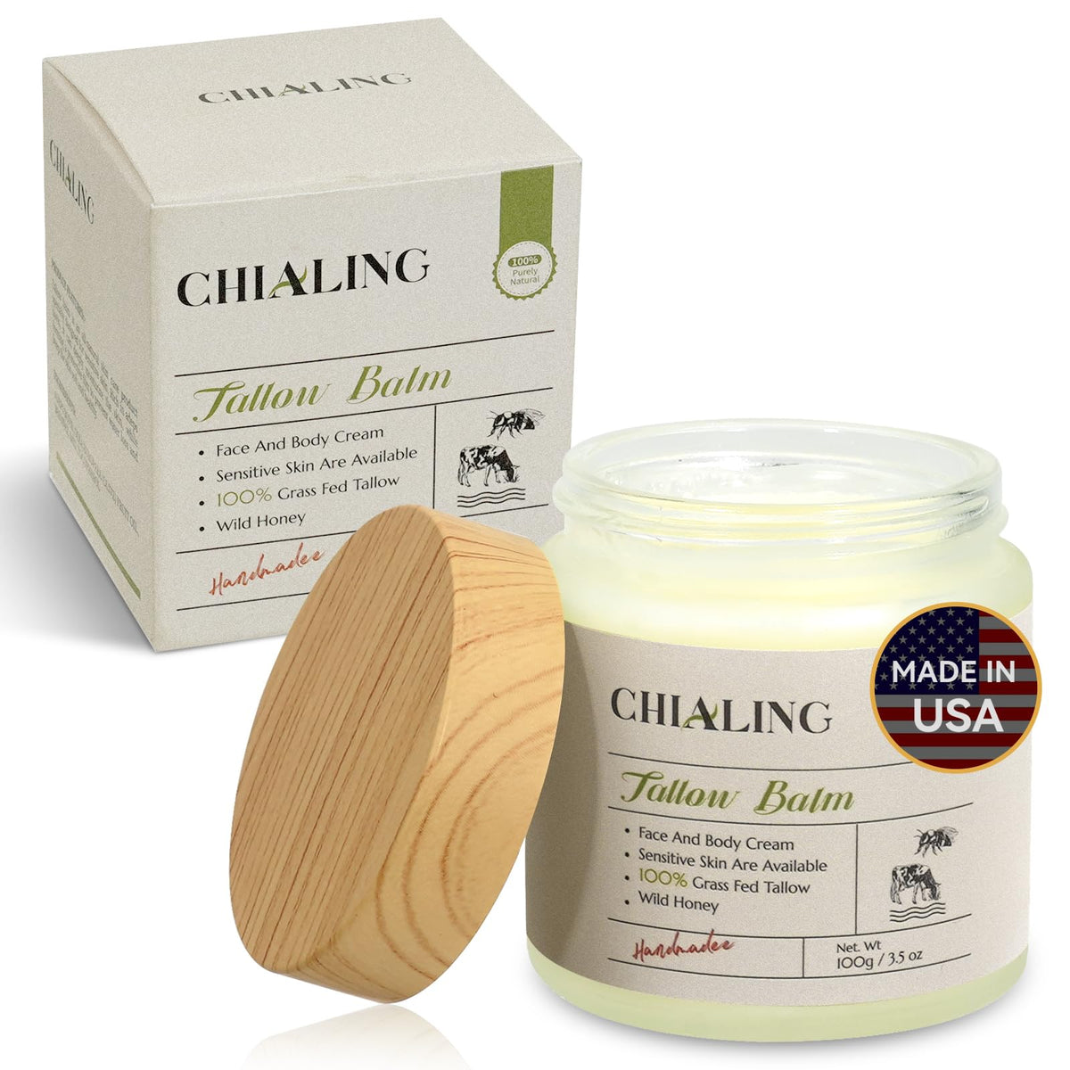 Chialing Beef Tallow Face Moisturizer in a bathroom setting