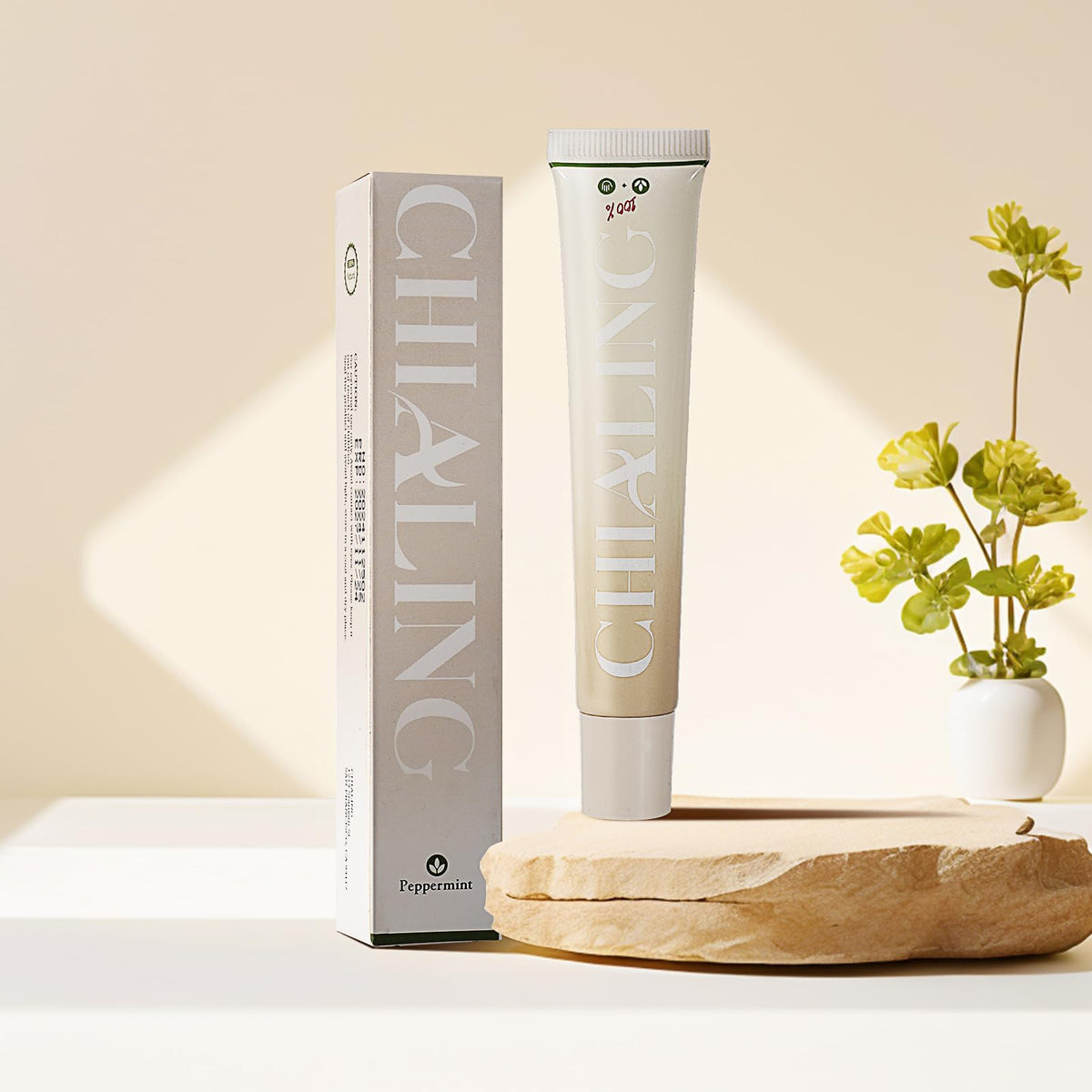 Chialing Beef Tallow Lip Balm peppermint tube on a table