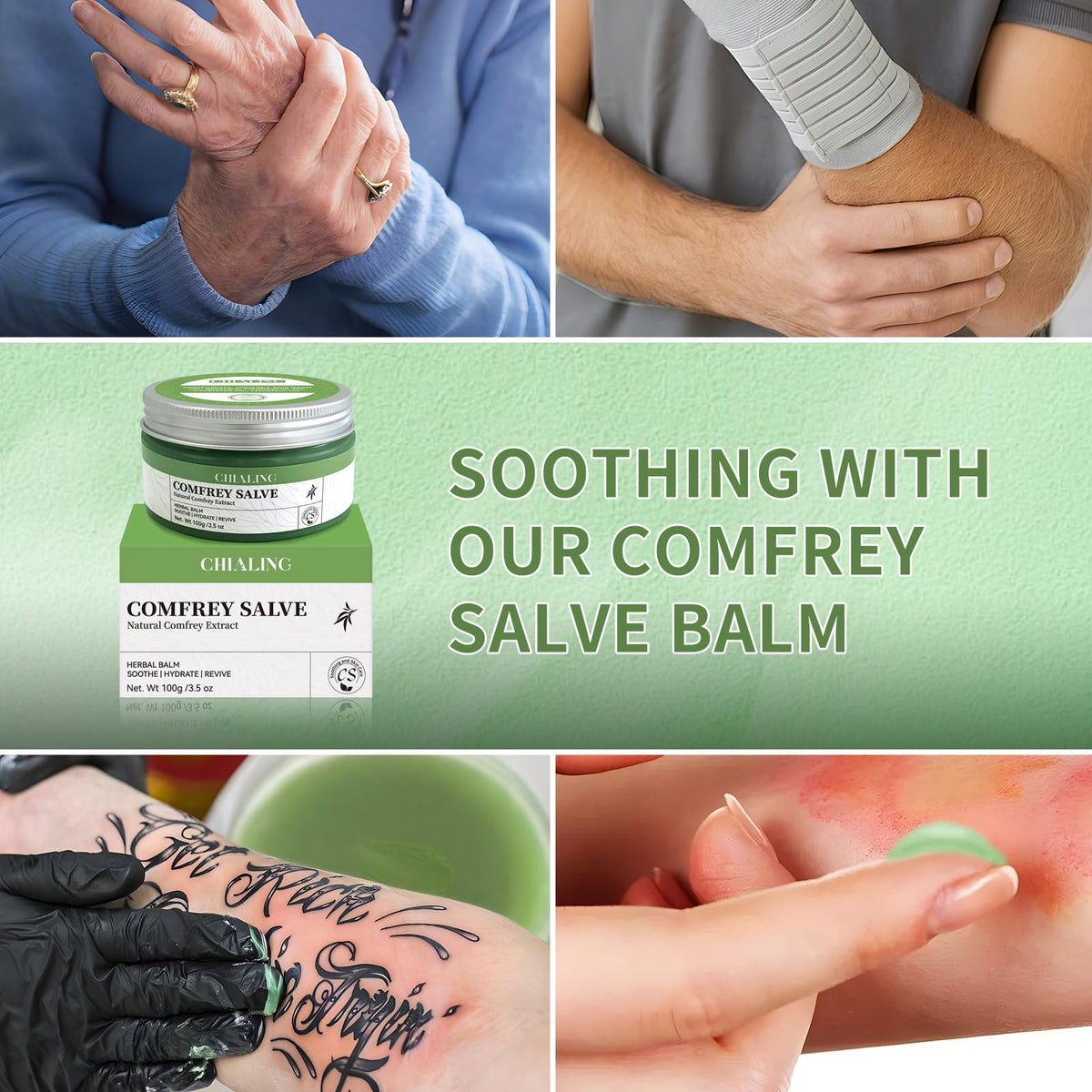 Chialing Comfrey Salve 3.5oz alongside lavender flowers