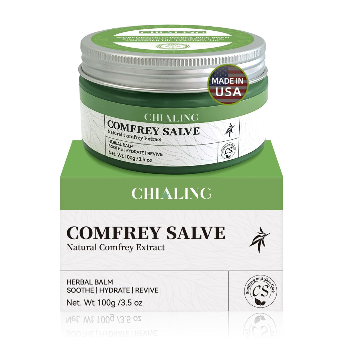 Chialing Comfrey Salve 3.5oz front view with packaging