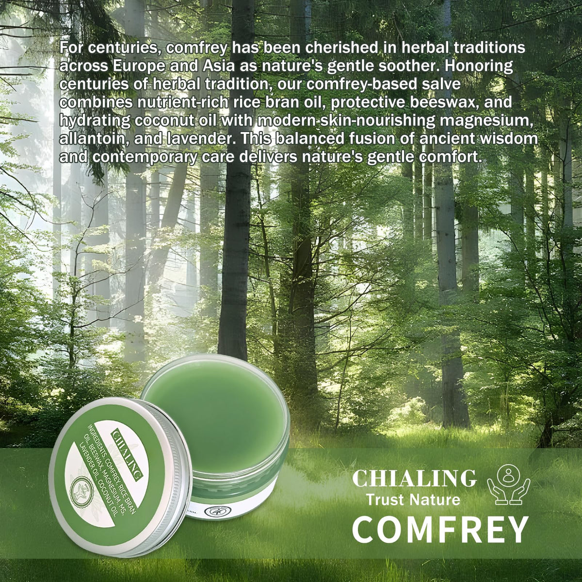 Chialing Comfrey Salve 3.5oz open jar with balm visible