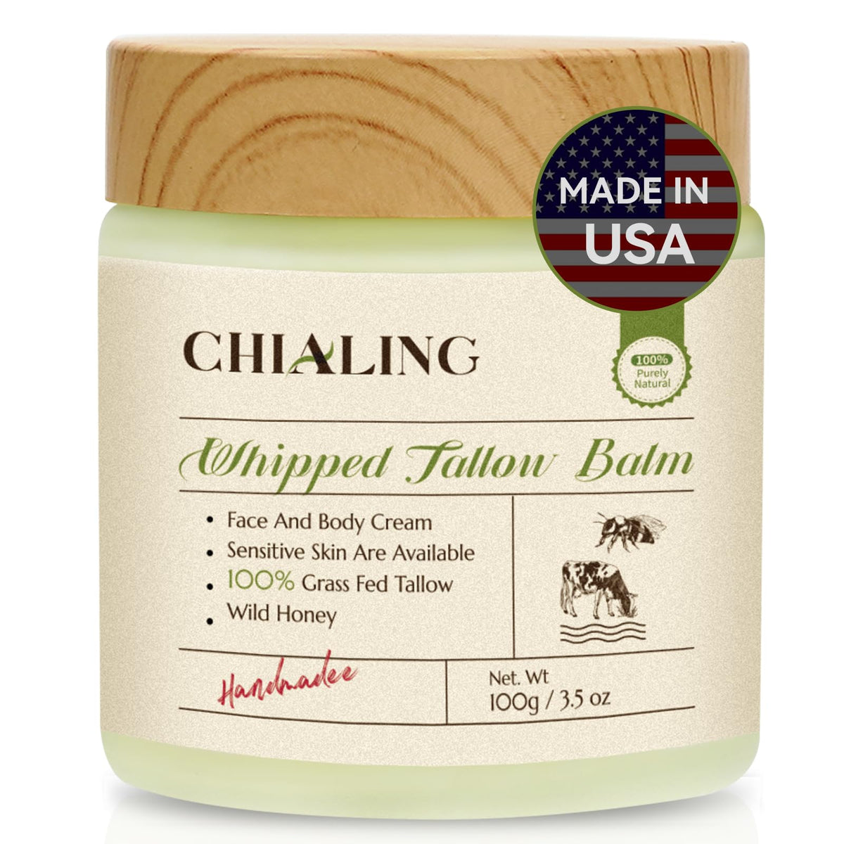 Chialing Handmade Beef Tallow Face Moisturizer 3.5 Oz front view