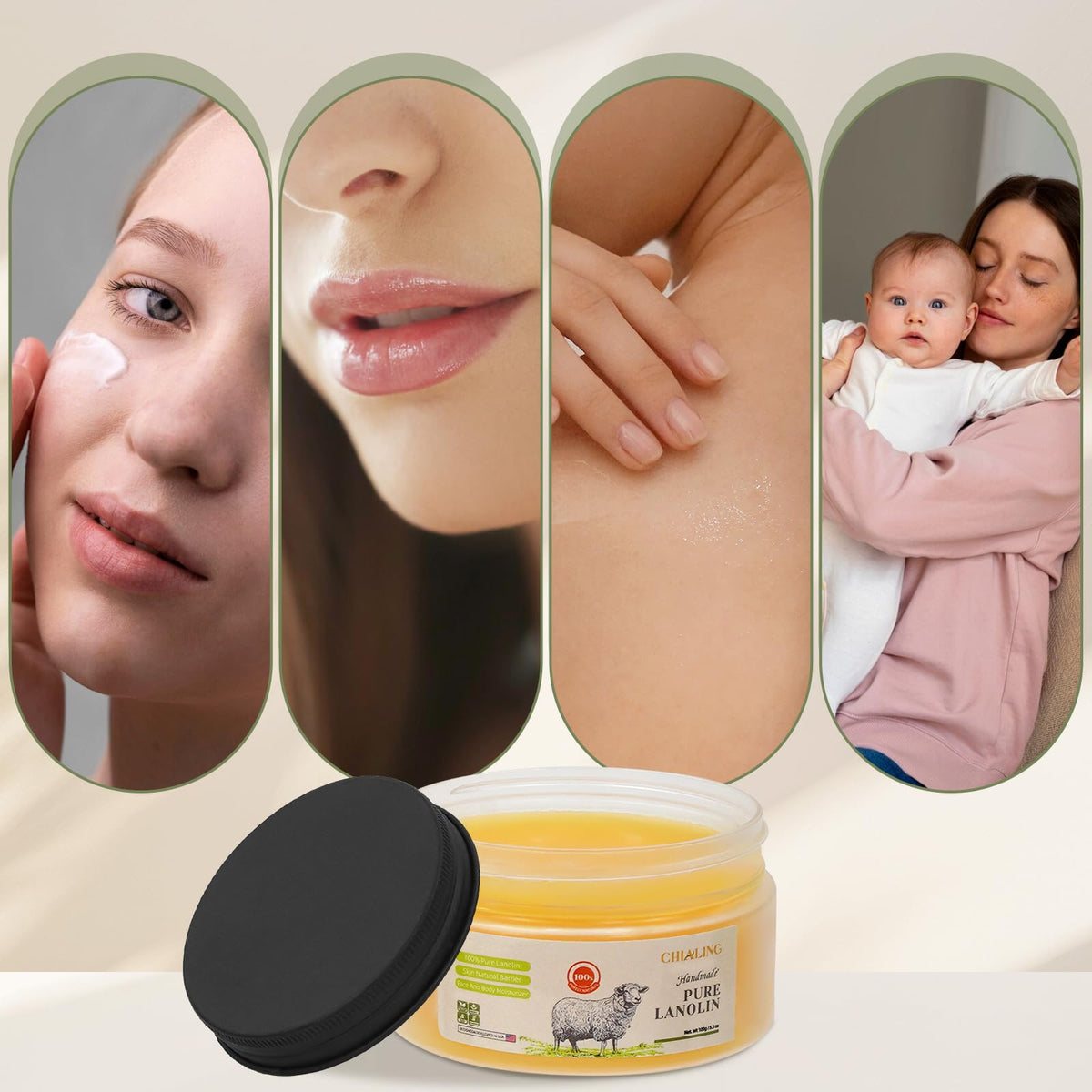 Chialing Lanolin Cream with a spoon showing creamy texture