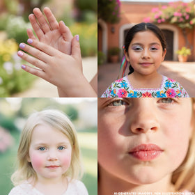 Child applying makeup with the Disney Princess beauty set