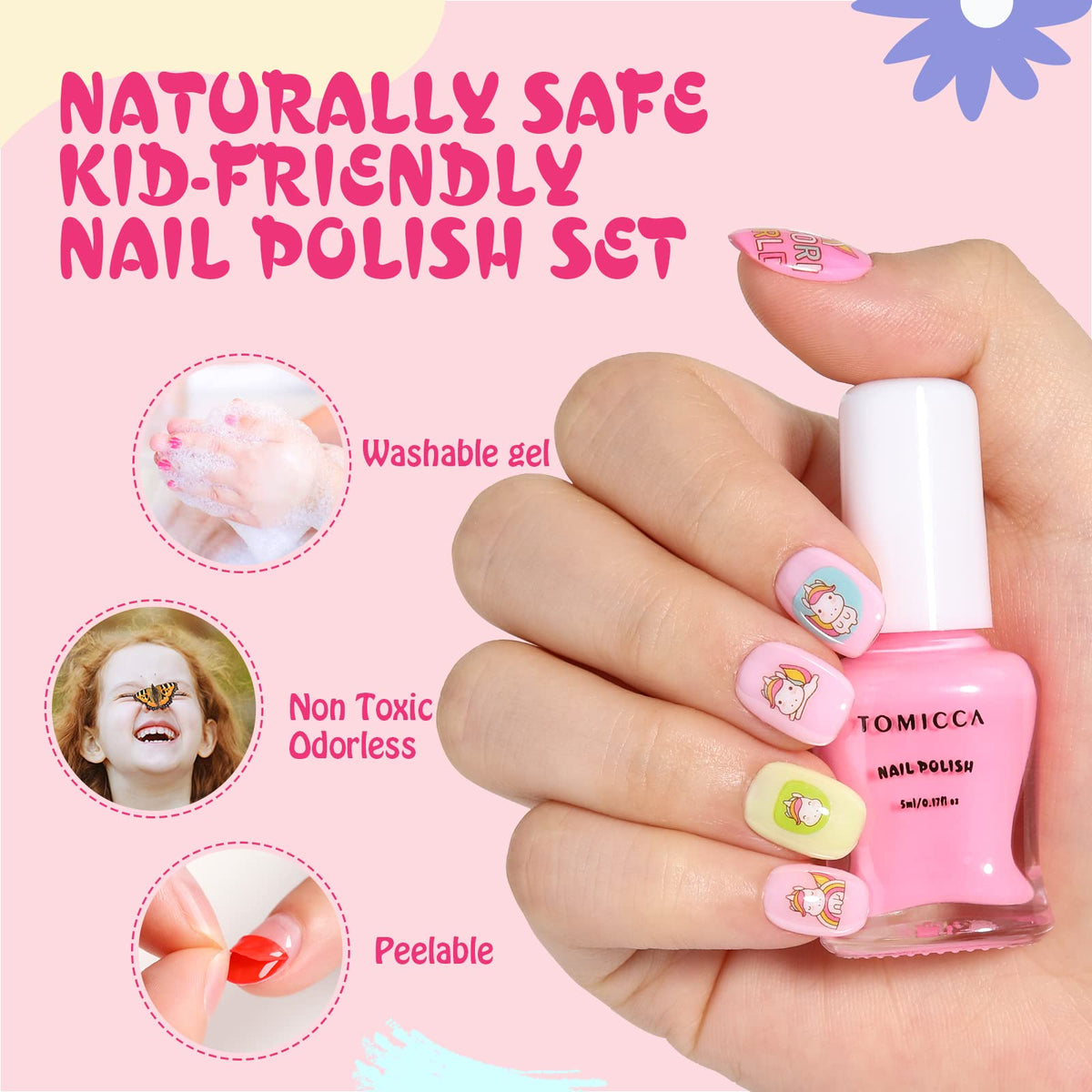 Child applying TOMICCA nail polish on nails