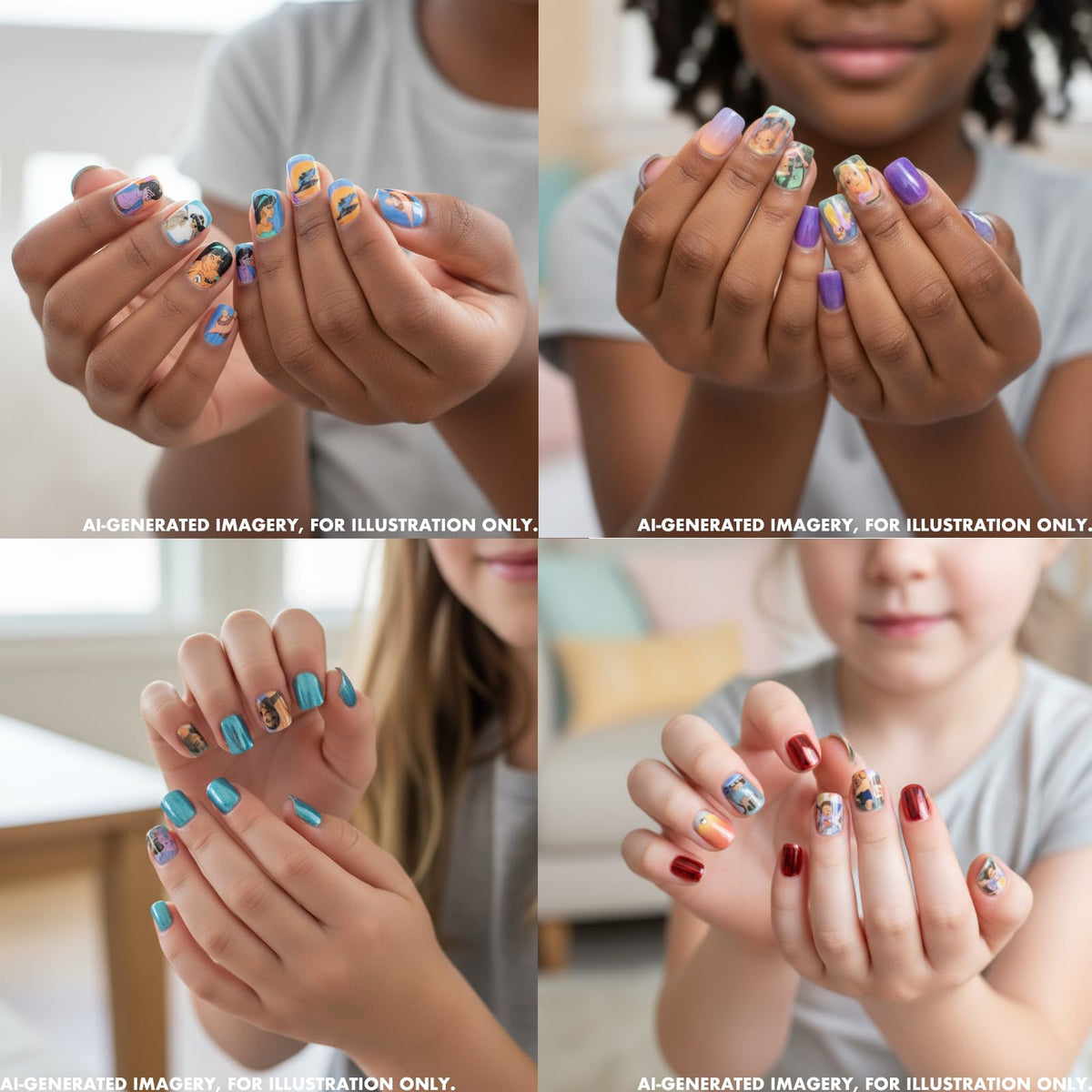 Child applying Townley Girl press-on nails at home